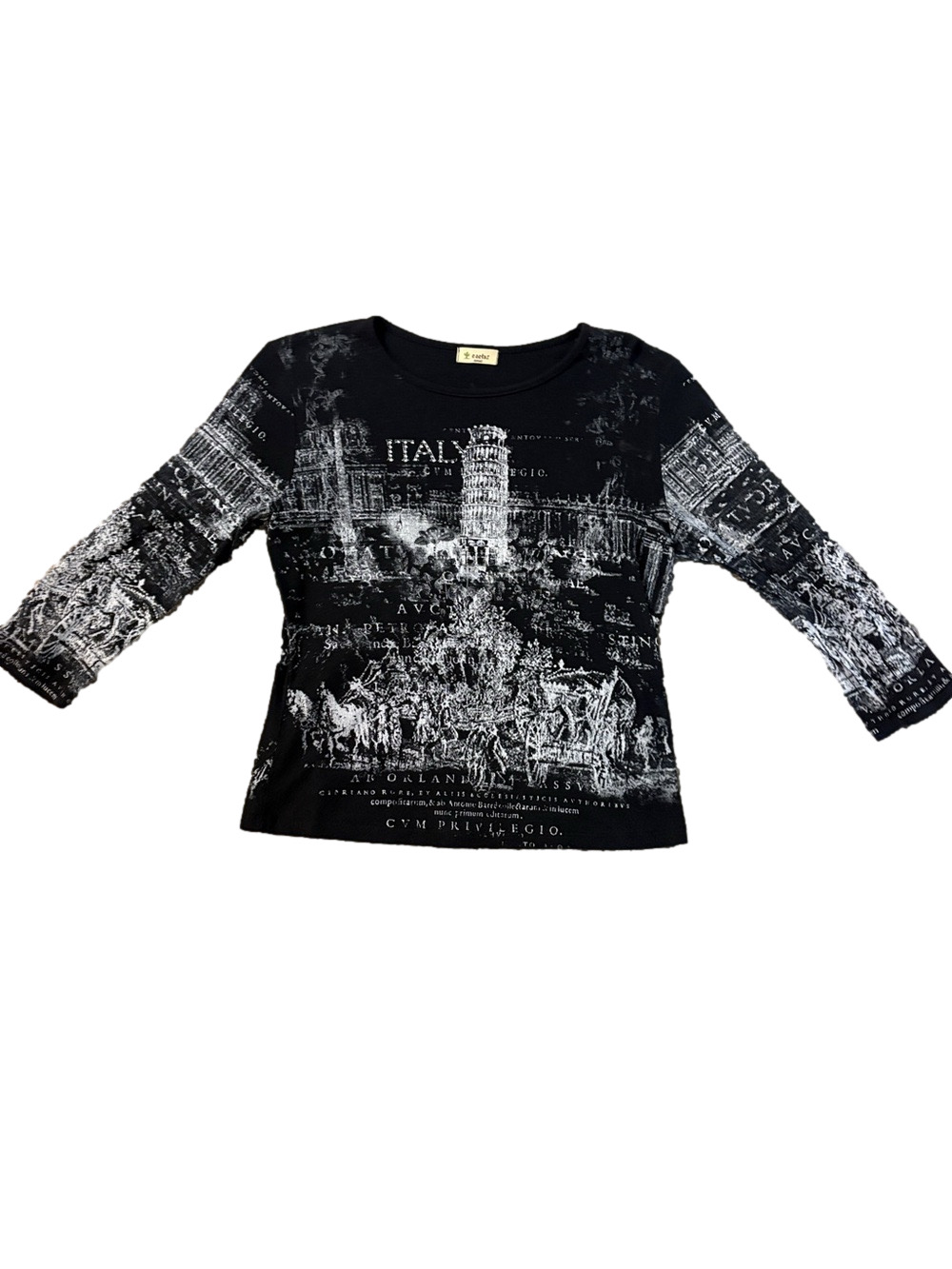 Cactus Black Graphic Italy Print Long Sleeve Top